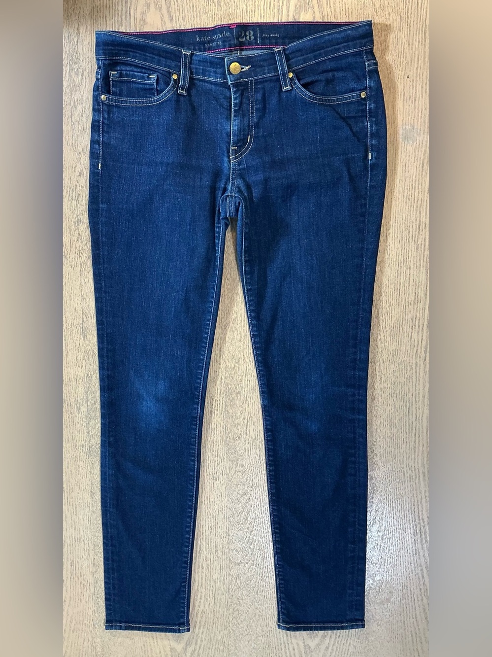 Kate Spade Broome Street Play Hooky Jeans Size 28 Dark Indigo Pink Stitching